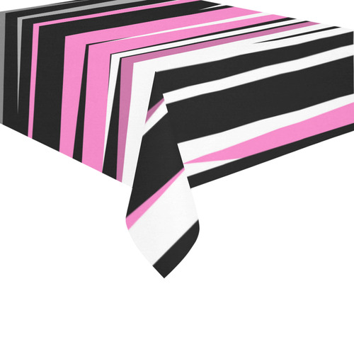 pink black and white streaks Cotton Linen Tablecloth 60" x 90"