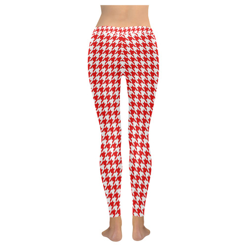 Friendly Houndstooth Pattern,red by FeelGood Women's Low Rise Leggings (Invisible Stitch) (Model L05)