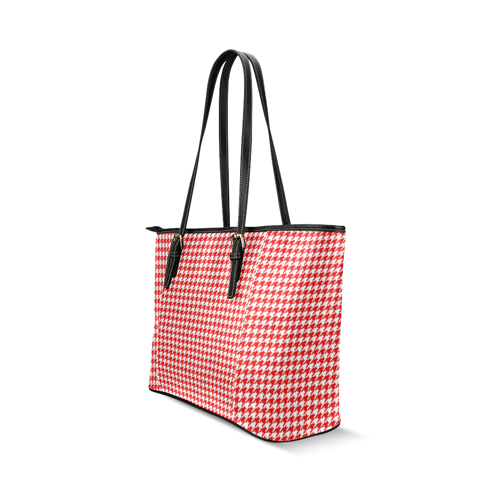 Friendly Houndstooth Pattern,red by FeelGood Leather Tote Bag/Large (Model 1640)