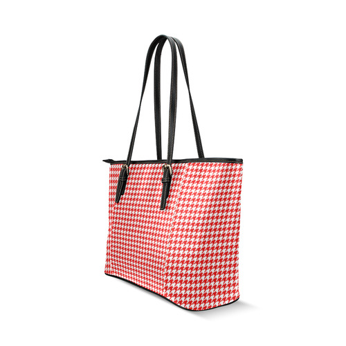 Friendly Houndstooth Pattern,red by FeelGood Leather Tote Bag/Large (Model 1640)