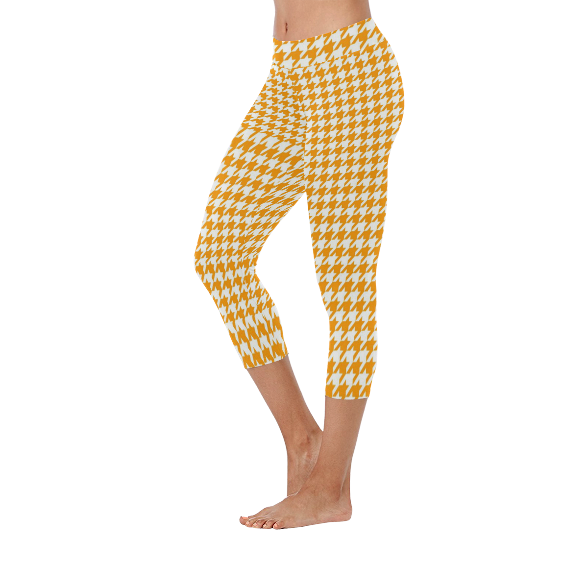 Friendly Houndstooth Pattern, orange by FeelGood Women's Low Rise Capri Leggings (Invisible Stitch) (Model L08)