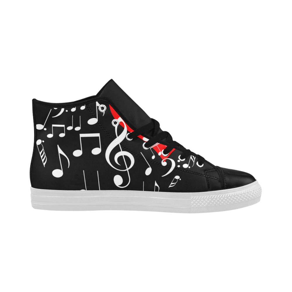 Singing Heart Red Note Music Love Romantic White Aquila High Top Microfiber Leather Men's Shoes/Large Size (Model 032)