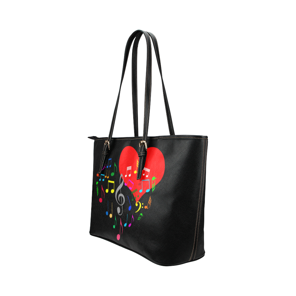 Singing Heart Red Song Color Music Love Romantic Leather Tote Bag/Small (Model 1651)