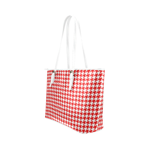 Friendly Houndstooth Pattern,red by FeelGood Leather Tote Bag/Large (Model 1651)
