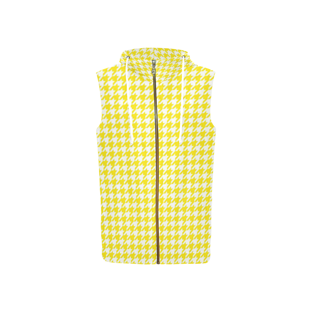 Friendly Houndstooth Pattern,yellow by FeelGood All Over Print Sleeveless Zip Up Hoodie for Women (Model H16)