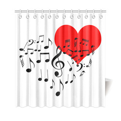 Singing Heart Red Song Black Music Love Romantic Shower Curtain 69"x72"