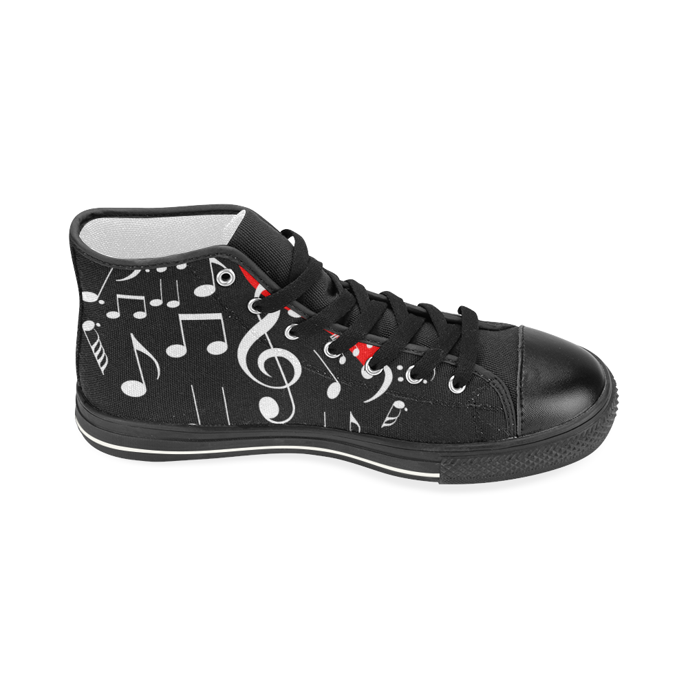 Singing Heart Red Note Music Love Romantic White Women's Classic High Top Canvas Shoes (Model 017)