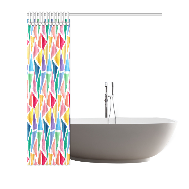 Colorful Watercolor Triangles Geometric Pattern Shower Curtain 72"x72"