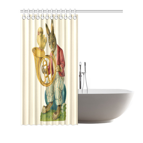 Vintage Easter Bunny Chick French Horn Shower Curtain 72"x72"