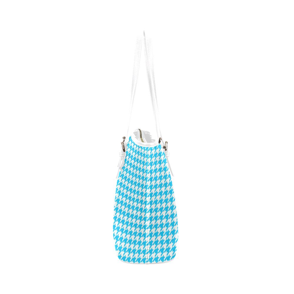 Friendly Houndstooth Pattern,aqua by FeelGood Leather Tote Bag/Large (Model 1651)