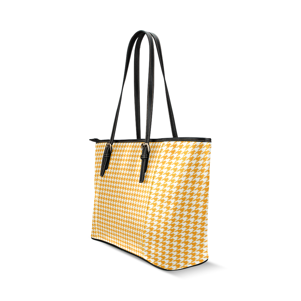 Friendly Houndstooth Pattern, orange by FeelGood Leather Tote Bag/Small (Model 1640)
