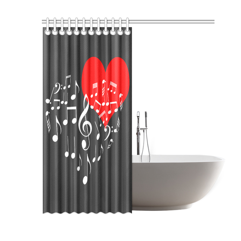 Singing Heart Red Note Music Love Romantic White Shower Curtain 60"x72"
