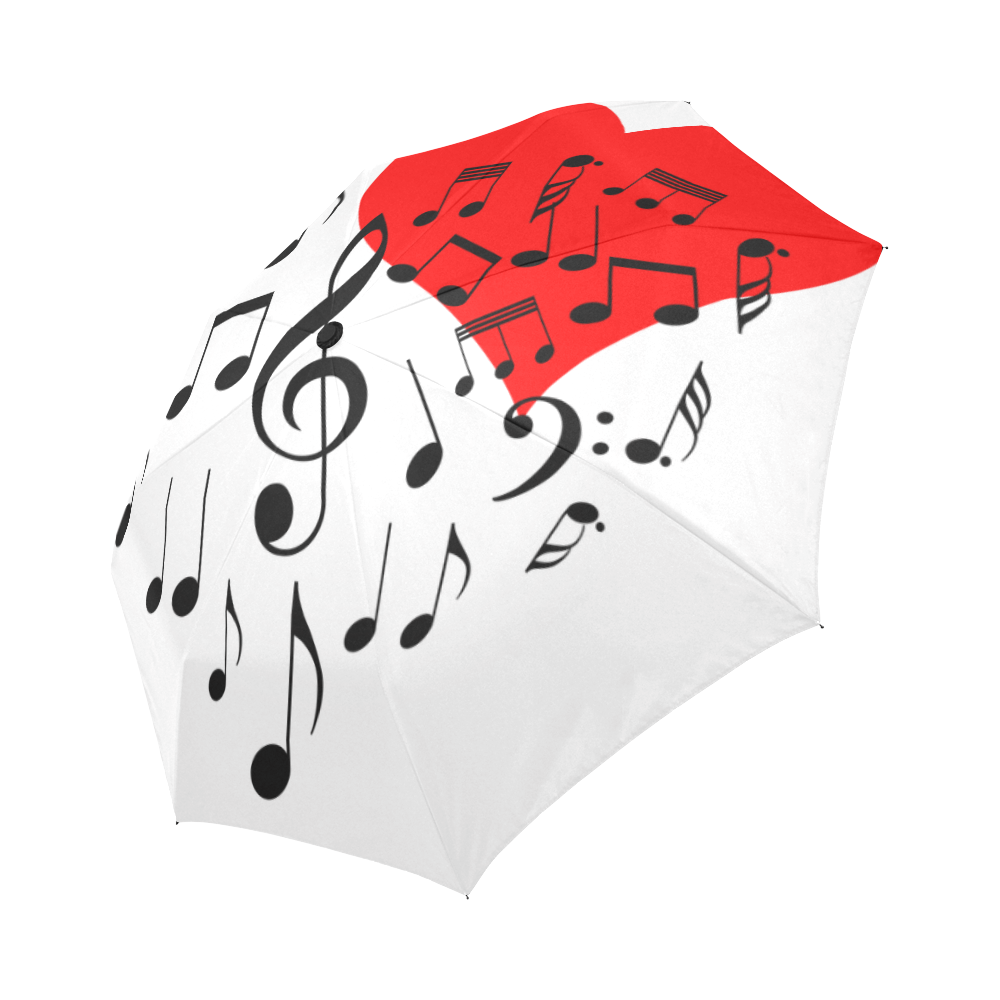 Singing Heart Red Song Black Music Love Romantic Auto-Foldable Umbrella (Model U04)