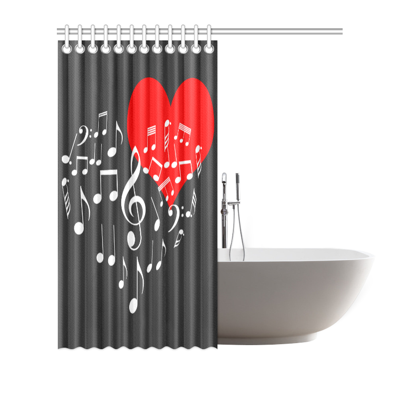 Singing Heart Red Note Music Love Romantic White Shower Curtain 66"x72"