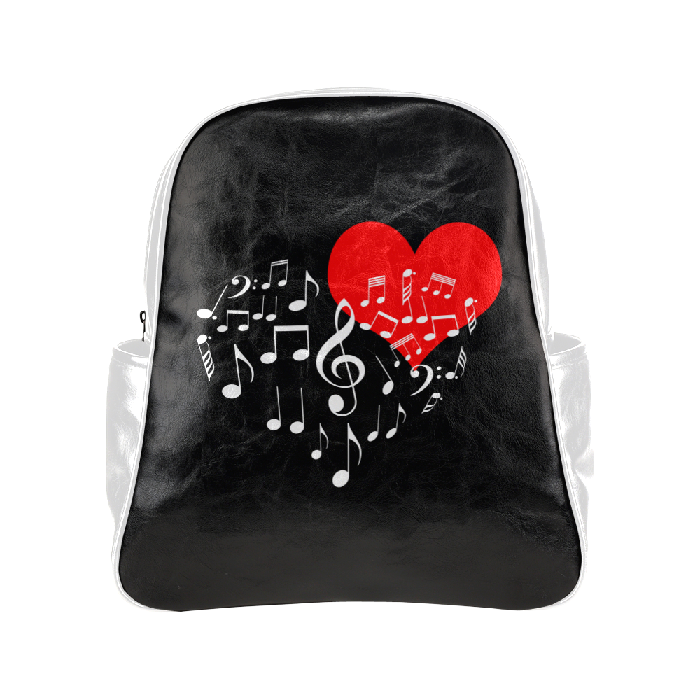 Singing Heart Red Note Music Love Romantic White Multi-Pockets Backpack (Model 1636)