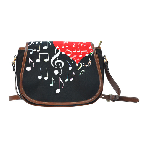 Singing Heart Red Note Music Love Romantic White Saddle Bag/Small (Model 1649)(Flap Customization)