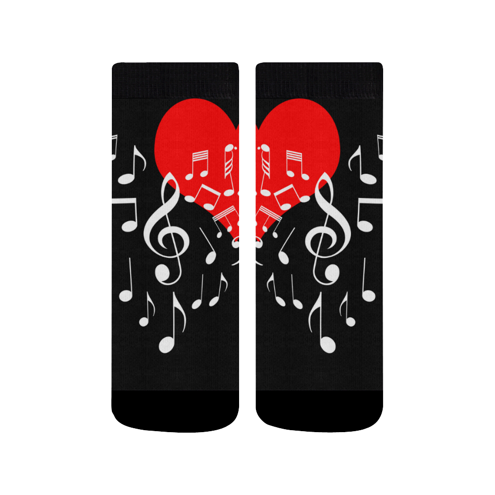 Singing Heart Red Note Music Love Romantic White Quarter Socks