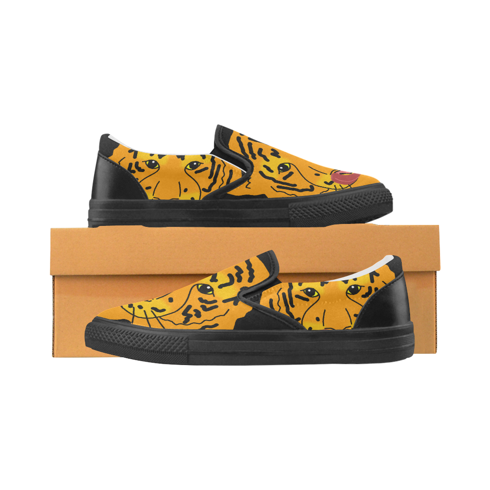 Funny Clever Cunning Wild Tiger Cat Animal Cute Men's Unusual Slip-on Canvas Shoes (Model 019)