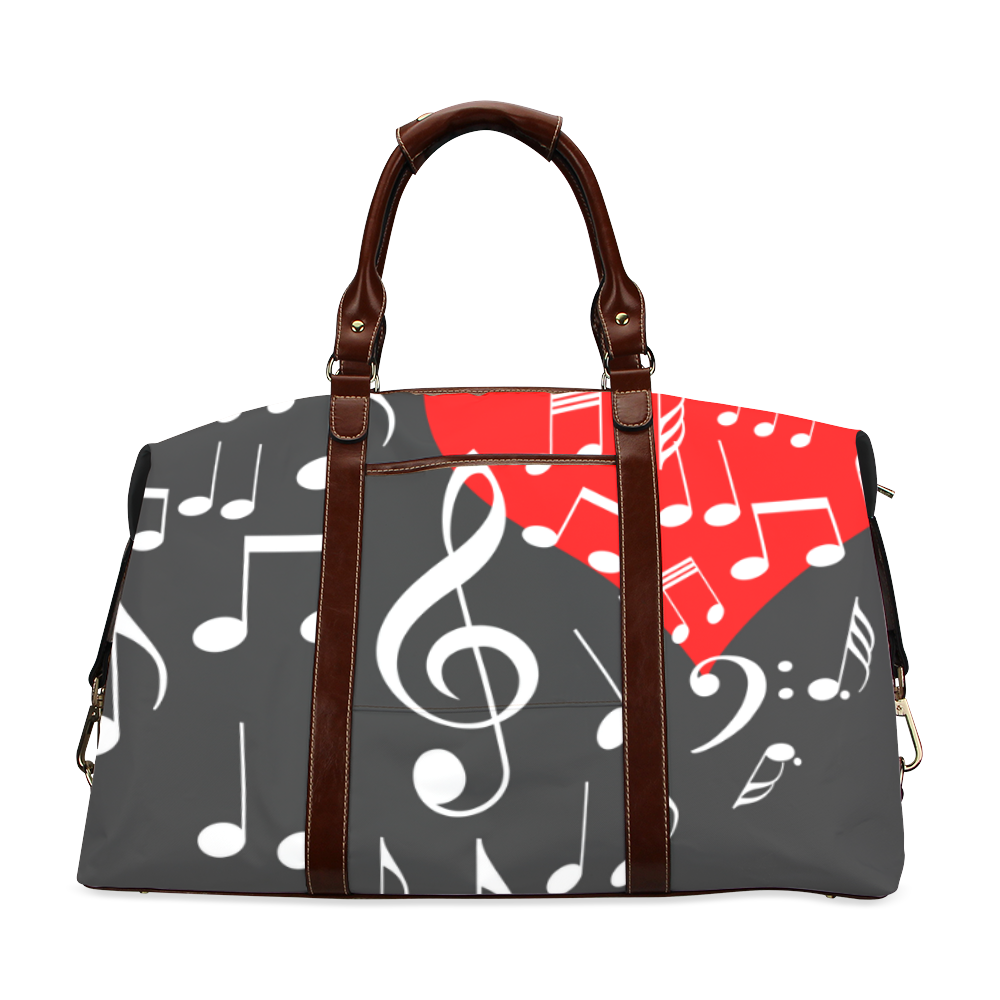 Singing Heart Red Note Music Love Romantic White Classic Travel Bag (Model 1643) Remake