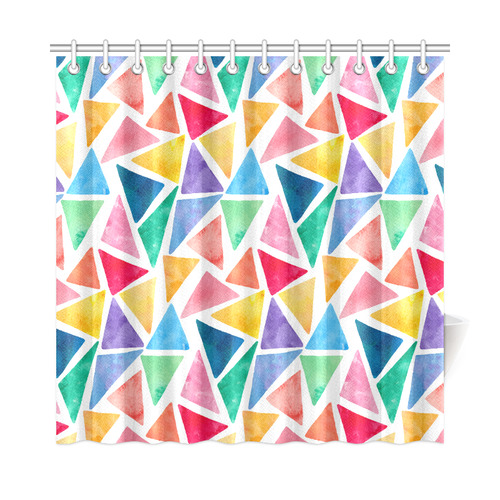 Colorful Watercolor Triangles Geometric Pattern Shower Curtain 72"x72"