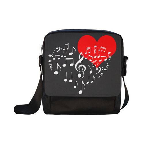 Singing Heart Red Note Music Love Romantic White Crossbody Nylon Bags (Model 1633)