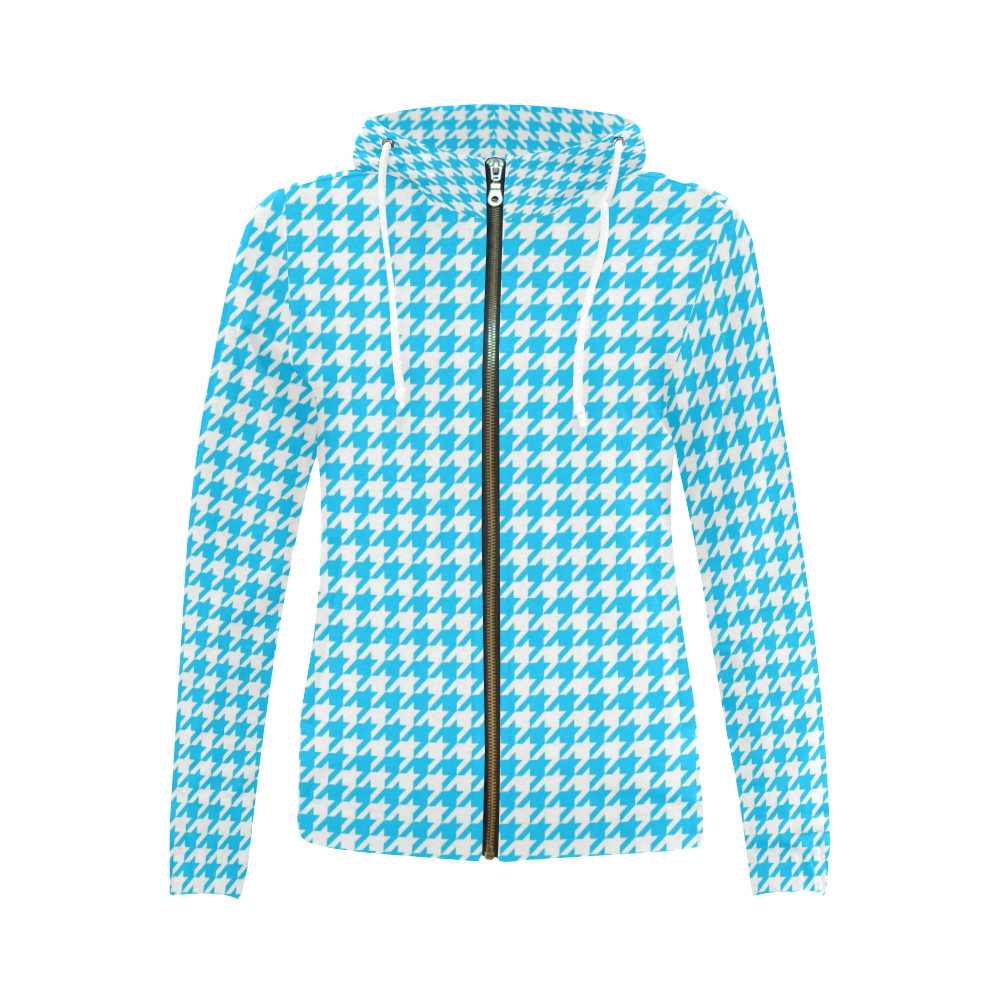Friendly Houndstooth Pattern,aqua by FeelGood All Over Print Full Zip Hoodie for Women (Model H14)