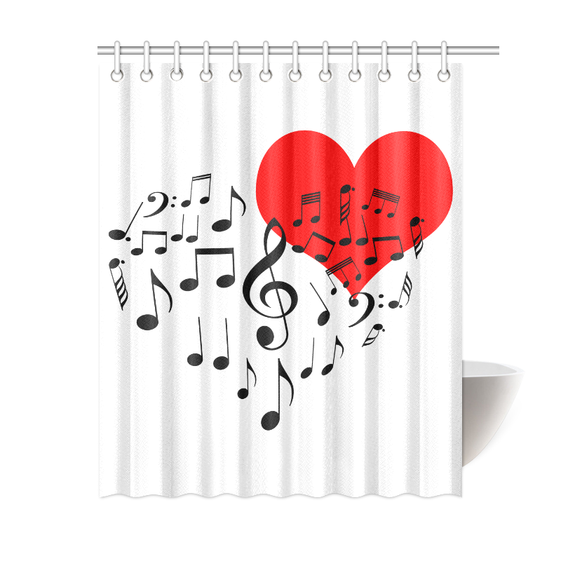 Singing Heart Red Song Black Music Love Romantic Shower Curtain 60"x72"