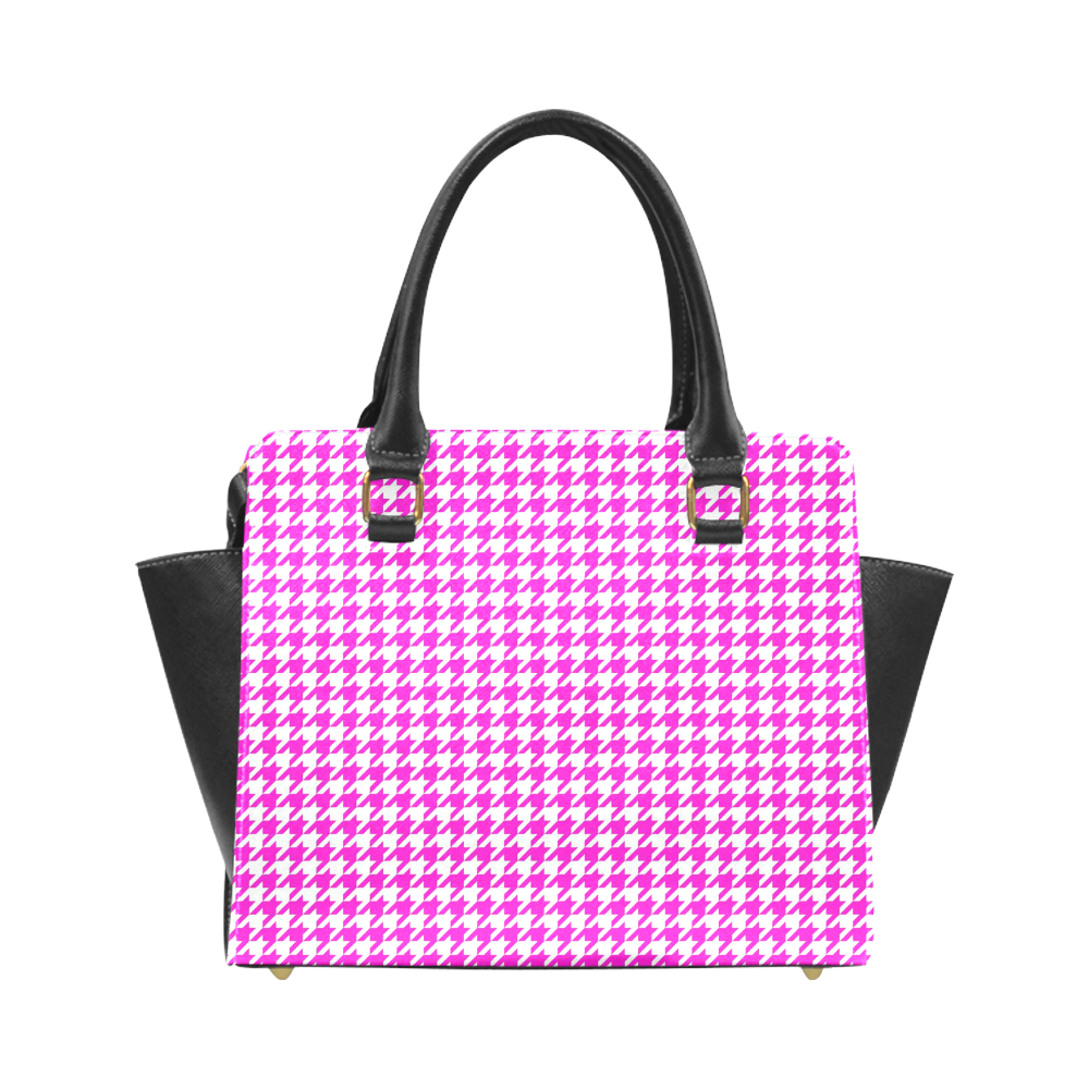 Friendly Houndstooth Pattern,pink by FeelGood Rivet Shoulder Handbag (Model 1645)