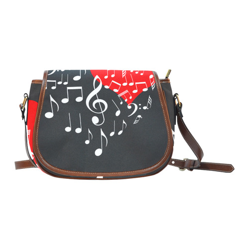 Singing Heart Red Note Music Love Romantic White Saddle Bag/Small (Model 1649) Full Customization