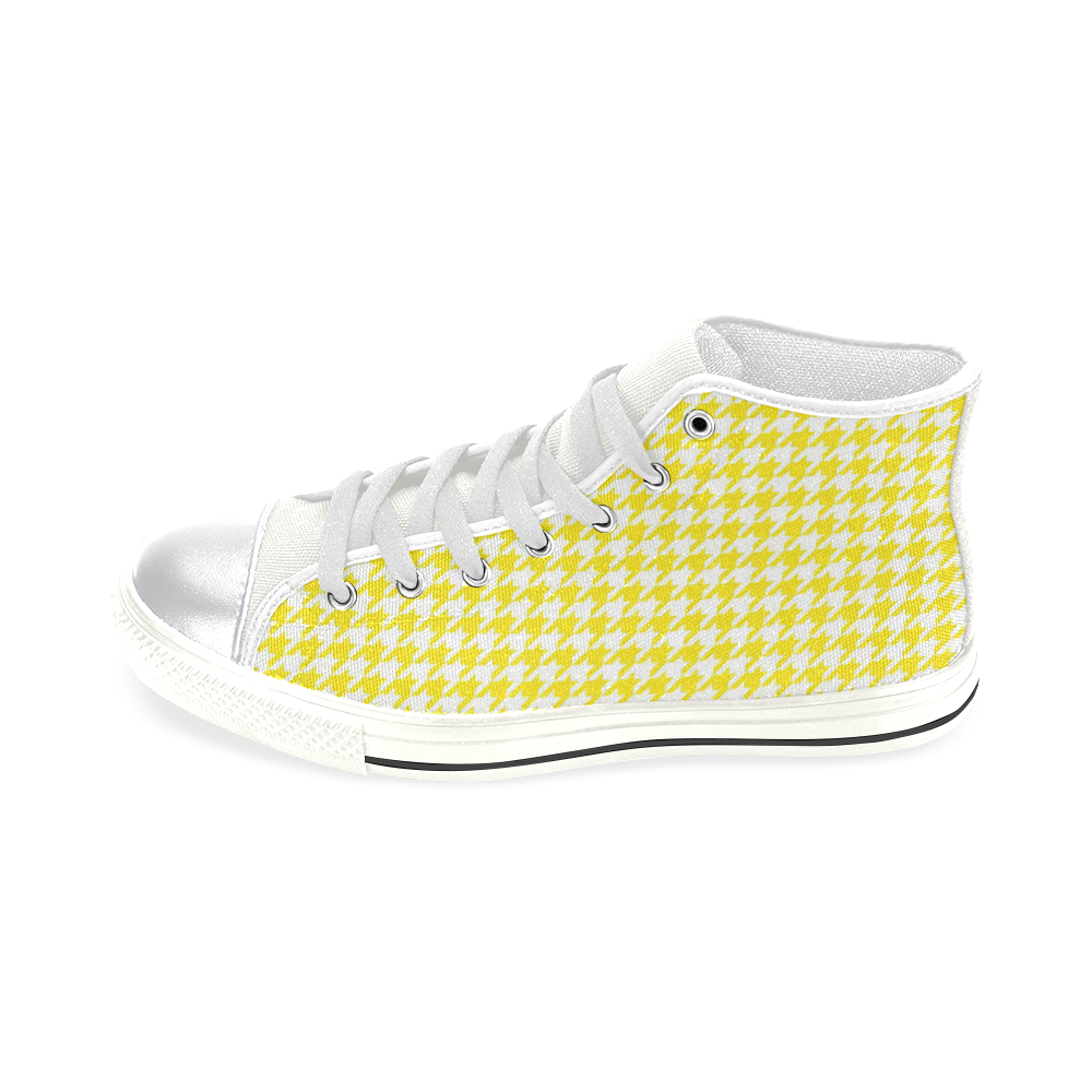 Friendly Houndstooth Pattern,yellow by FeelGood High Top Canvas Women's Shoes/Large Size (Model 017)