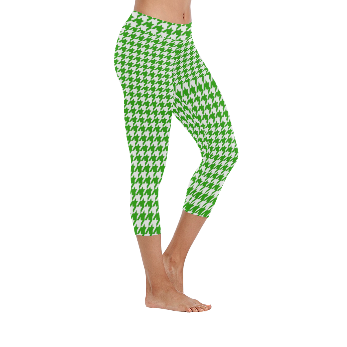 Friendly Houndstooth Pattern,green by FeelGood Women's Low Rise Capri Leggings (Invisible Stitch) (Model L08)