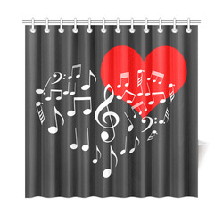 Singing Heart Red Note Music Love Romantic White Shower Curtain 72"x72"