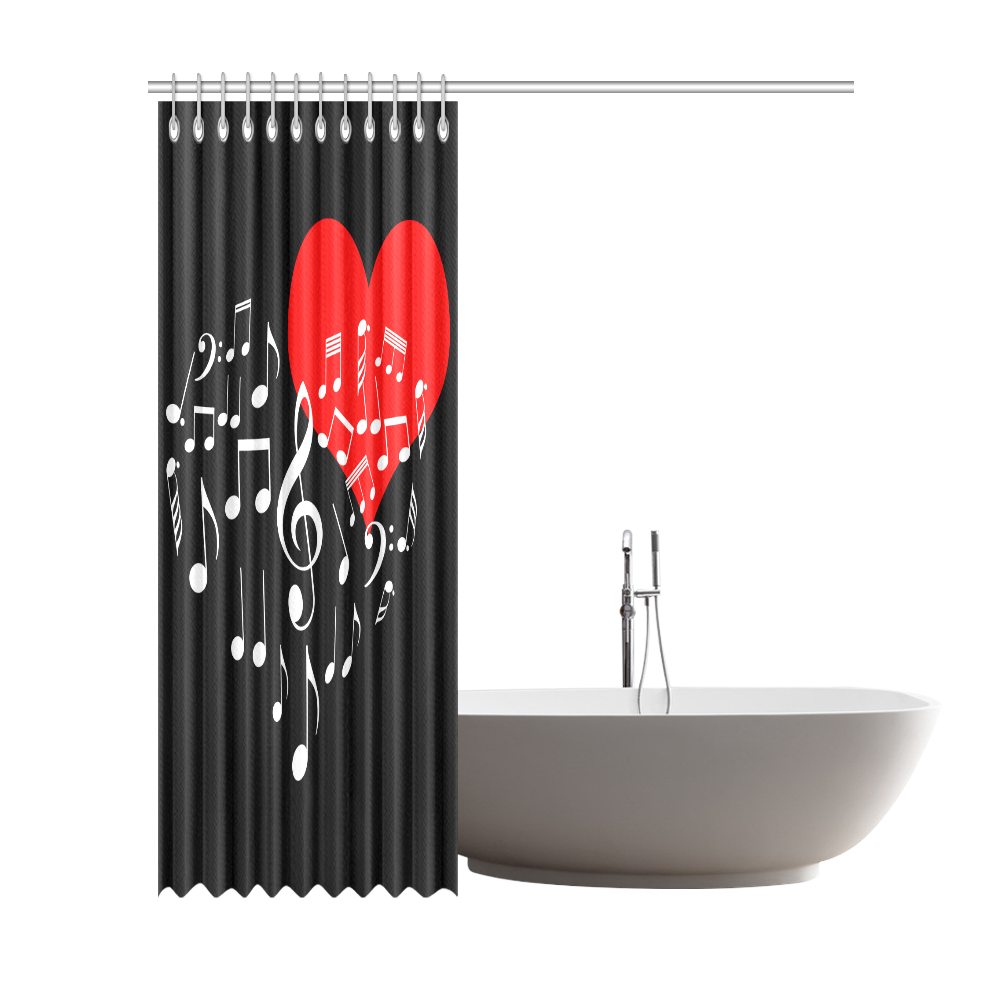 Singing Heart Red Note Music Love Romantic White Shower Curtain 72"x84"