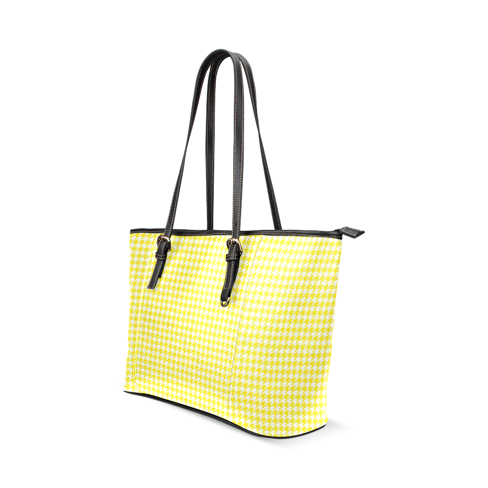 Friendly Houndstooth Pattern,yellow by FeelGood Leather Tote Bag/Large (Model 1640)