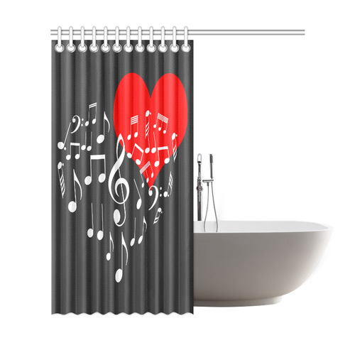 Singing Heart Red Note Music Love Romantic White Shower Curtain 69"x72"