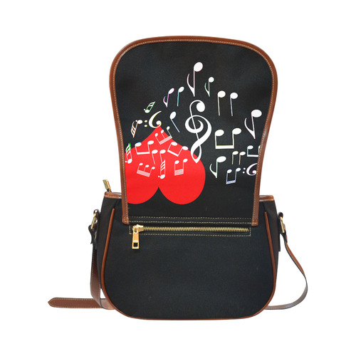 Singing Heart Red Note Music Love Romantic White Saddle Bag/Small (Model 1649)(Flap Customization)