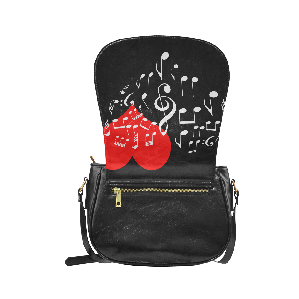 Singing Heart Red Note Music Love Romantic White Classic Saddle Bag/Small (Model 1648)