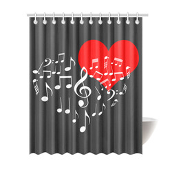 Singing Heart Red Note Music Love Romantic White Shower Curtain 69"x84"