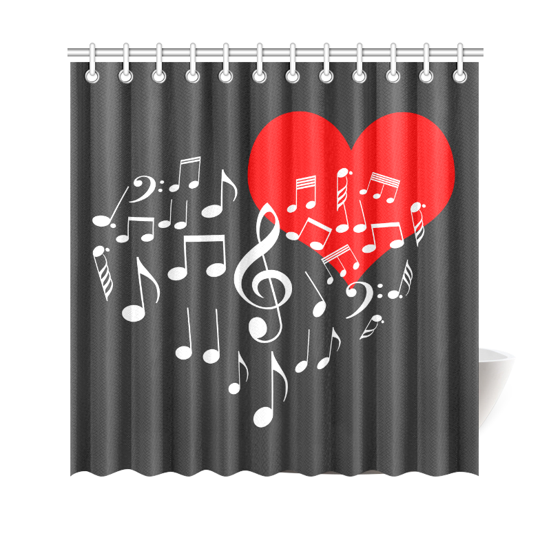 Singing Heart Red Note Music Love Romantic White Shower Curtain 69"x70"