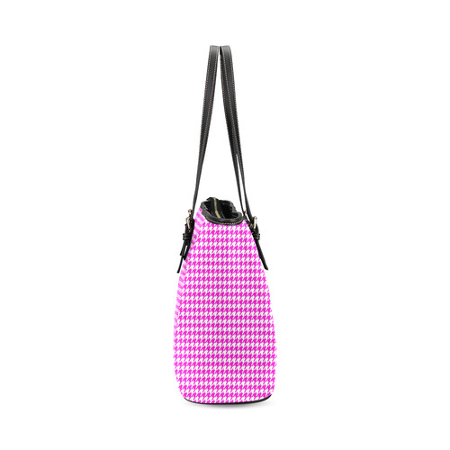 Friendly Houndstooth Pattern,pink by FeelGood Leather Tote Bag/Large (Model 1640)