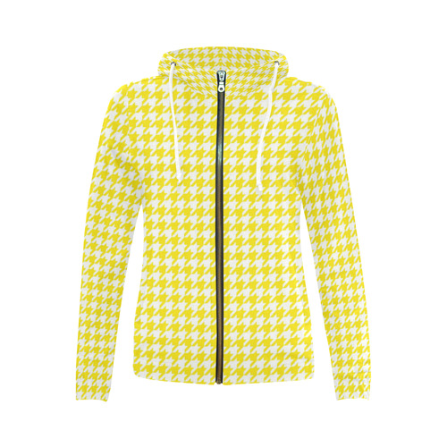 Friendly Houndstooth Pattern,yellow by FeelGood All Over Print Full Zip Hoodie for Women (Model H14)