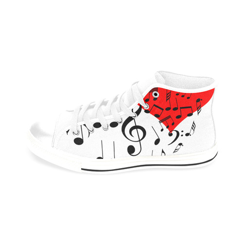 Singing Heart Red Song Black Music Love Romantic Men’s Classic High Top Canvas Shoes /Large Size (Model 017)