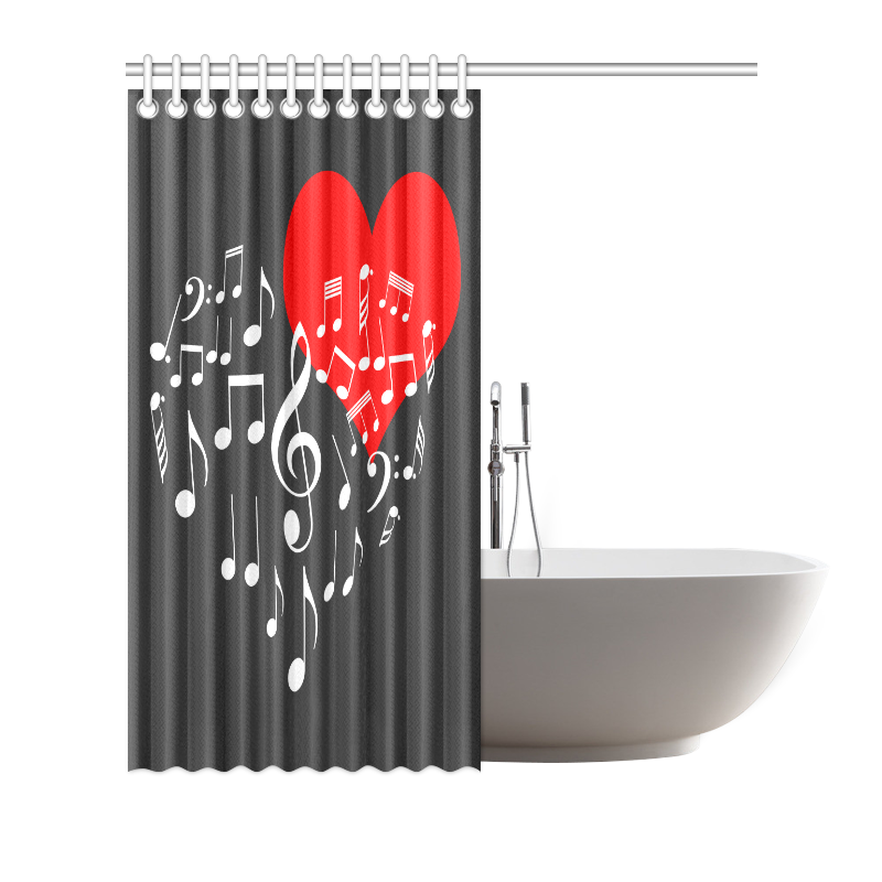 Singing Heart Red Note Music Love Romantic White Shower Curtain 72"x72"