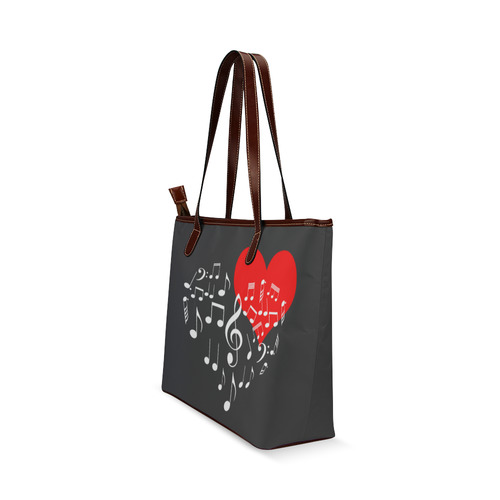 Singing Heart Red Note Music Love Romantic White Shoulder Tote Bag (Model 1646)