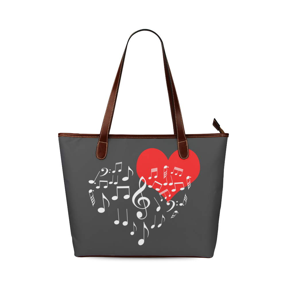 Singing Heart Red Note Music Love Romantic White Shoulder Tote Bag (Model 1646)