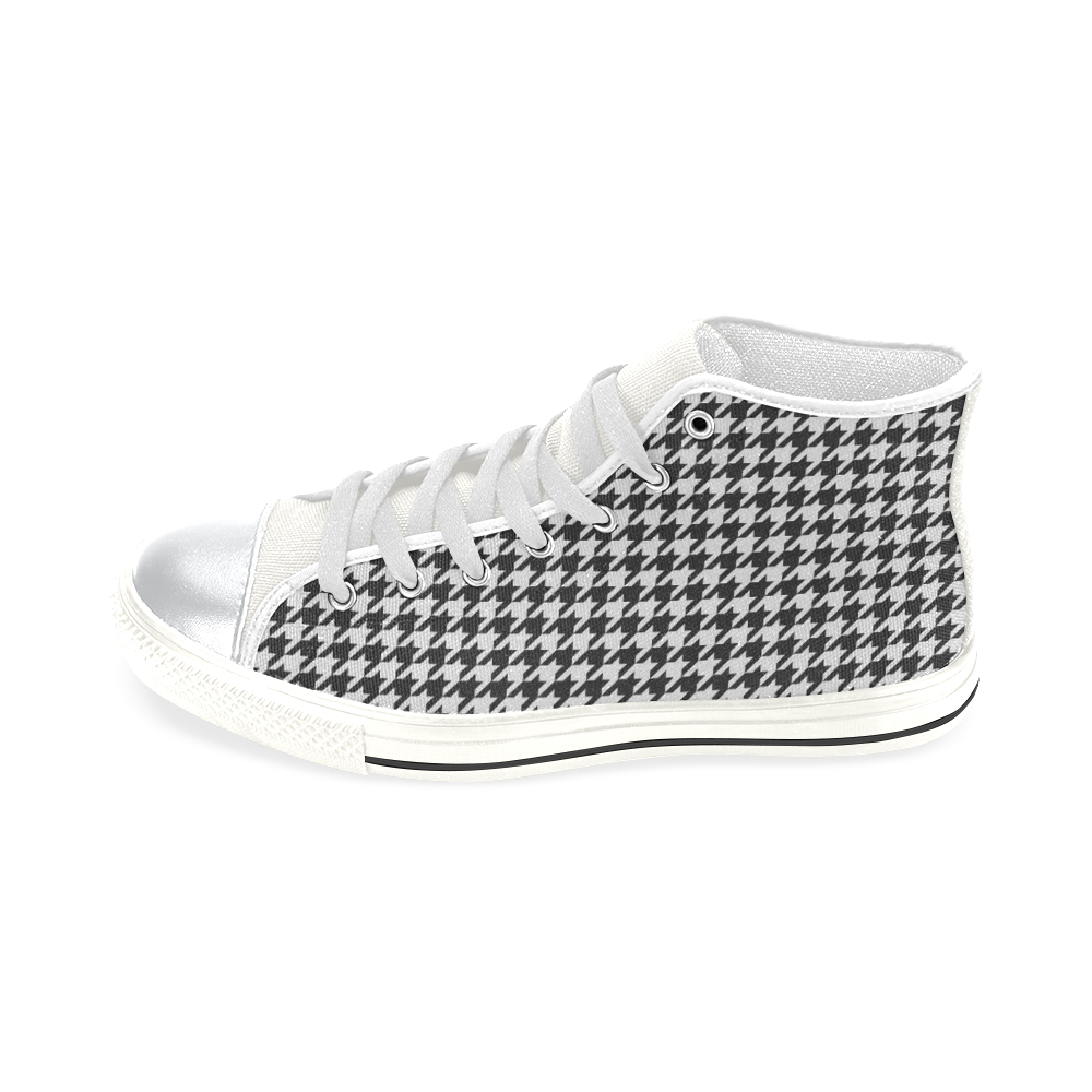 Friendly Houndstooth Pattern,black  by FeelGood High Top Canvas Women's Shoes/Large Size (Model 017)