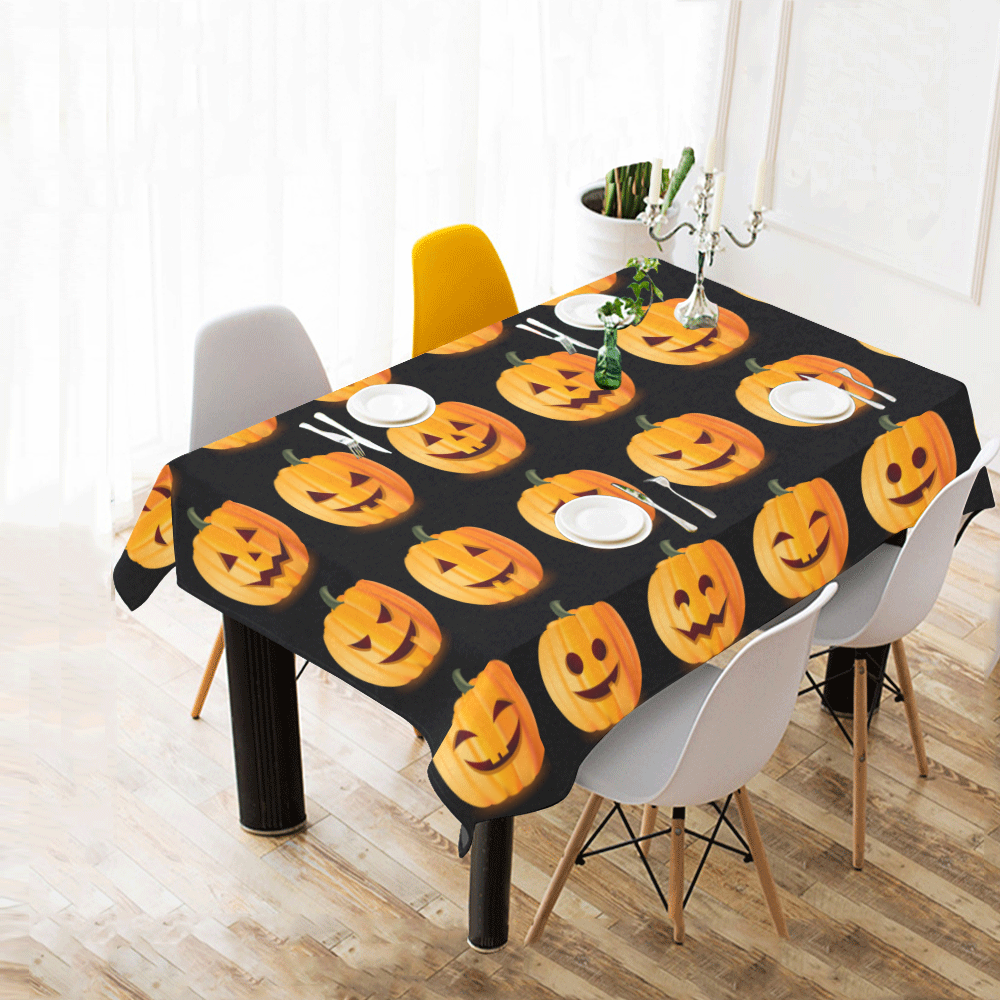 Funny Halloween Pumpkins Pattern Cotton Linen Tablecloth 60" x 90"