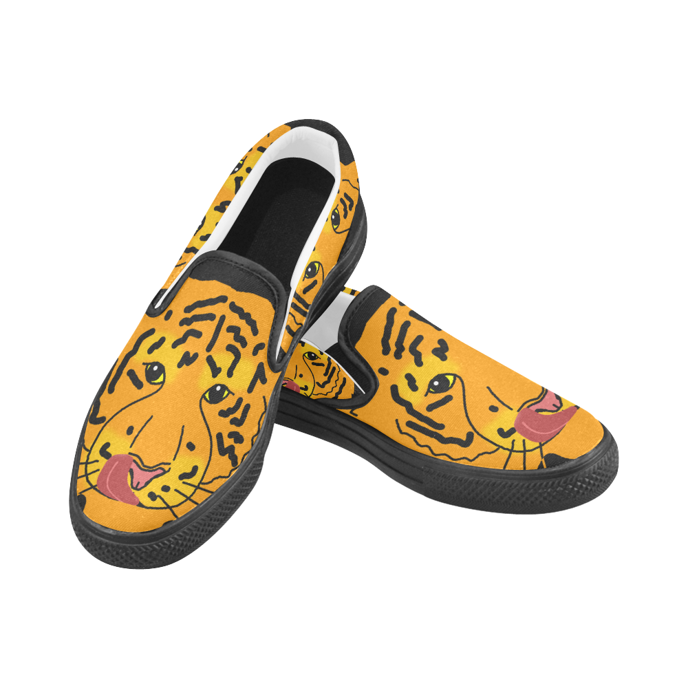 Funny Clever Cunning Wild Tiger Cat Animal Cute Men's Unusual Slip-on Canvas Shoes (Model 019)