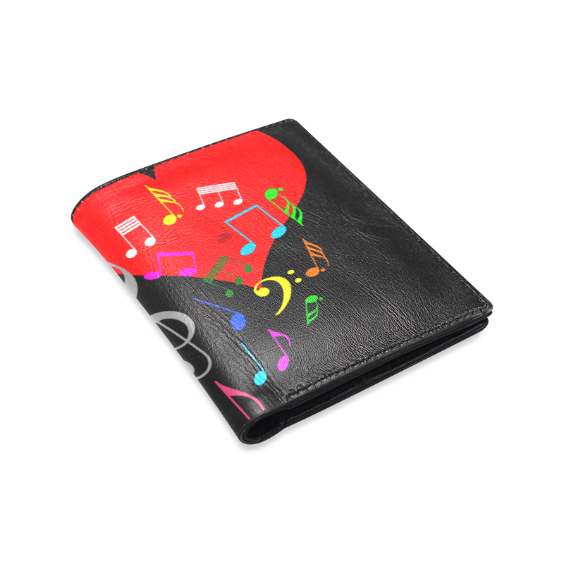 Singing Heart Red Song Color Music Love Romantic Men's Leather Wallet (Model 1612)