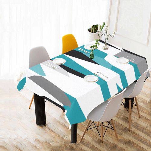 Turquoise white gray and black abstract Cotton Linen Tablecloth 60" x 90"